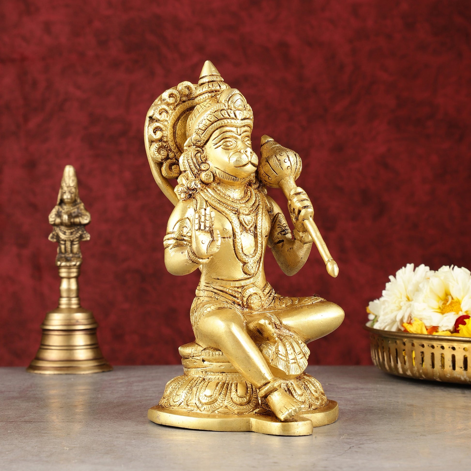 Pure Brass Handcrafted lord Hanuman Idol - 8"
