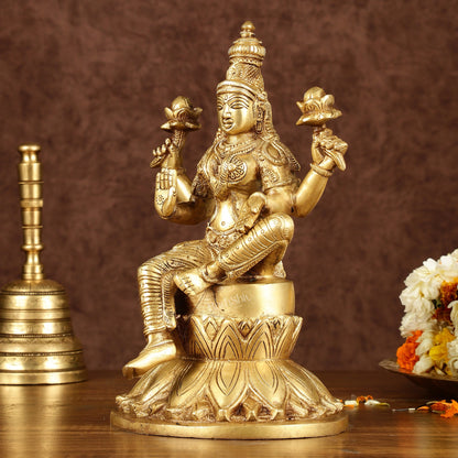 Brass Superfine Kamal Lakshmi Idol | Lotus Lakshmi Murti | Height: 10 inch