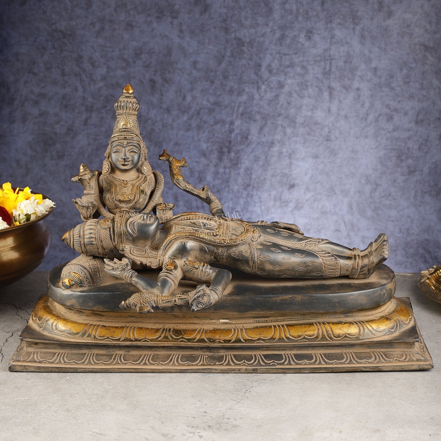 Rare Brass Lord Shiva Resting on parvatis lap statue 17.5 inch wide