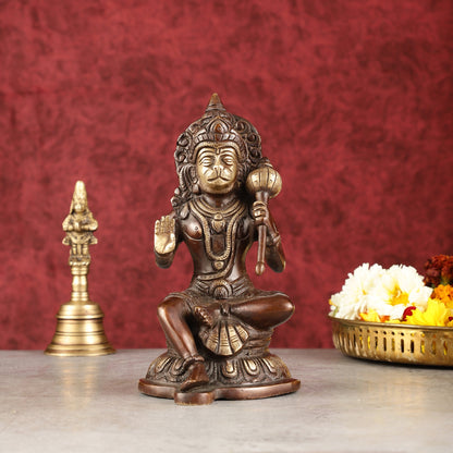 Pure Brass Handcrafted lord Hanuman Idol - 8" antique chola