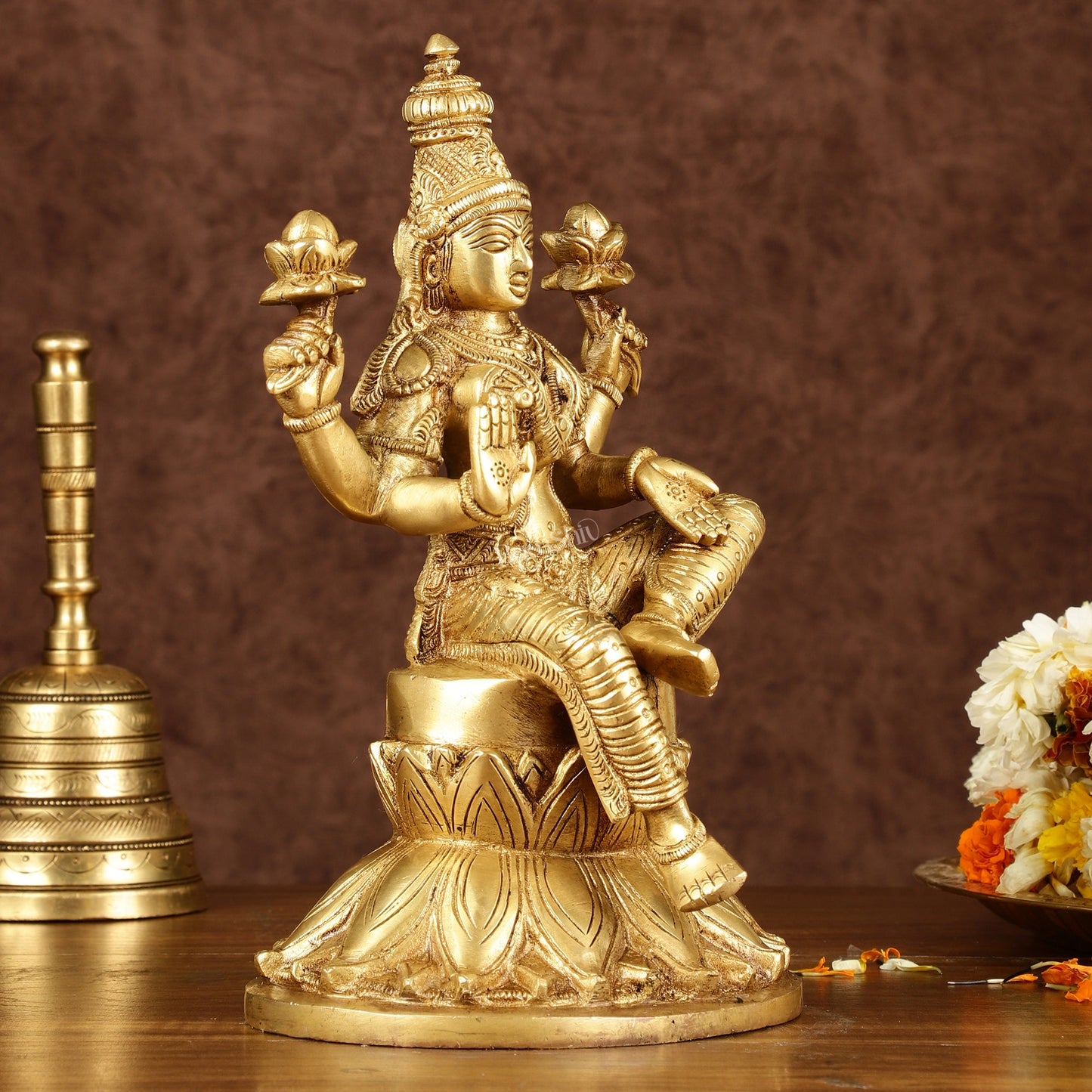 Brass Superfine Kamal Lakshmi Idol | Lotus Lakshmi Murti | Height: 10 inch