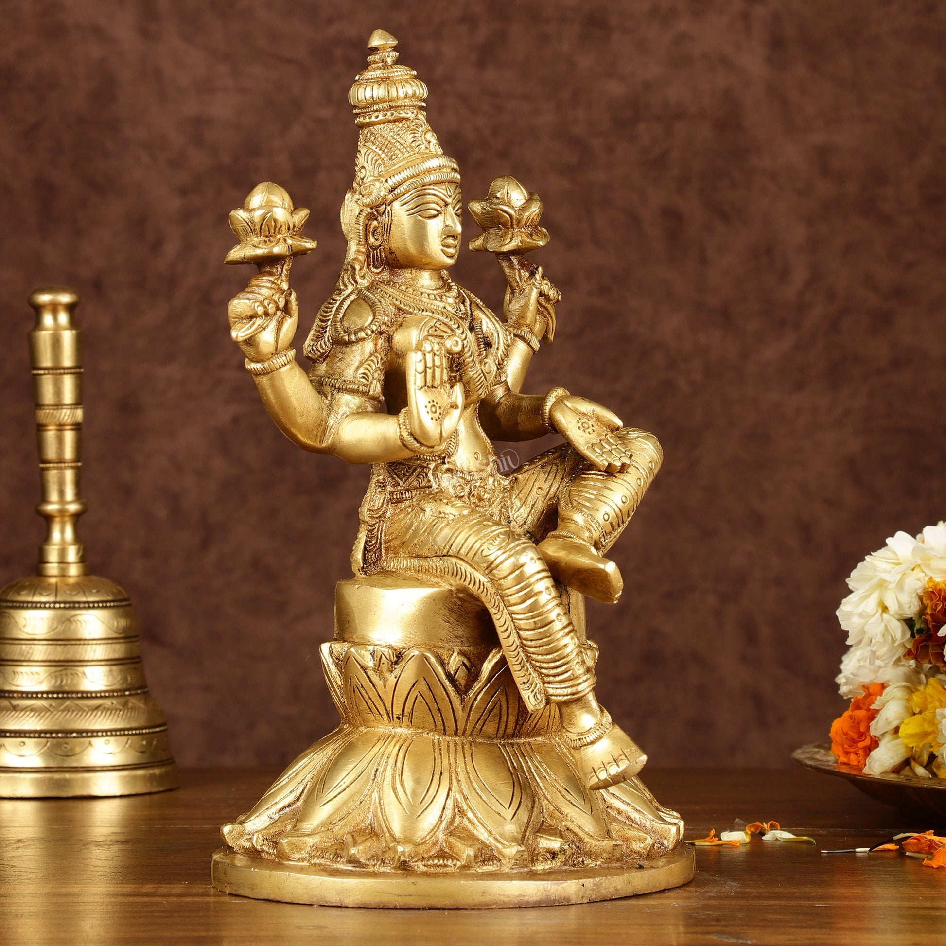 Brass Superfine Kamal Lakshmi Idol | Lotus Lakshmi Murti | Height: 10 inch