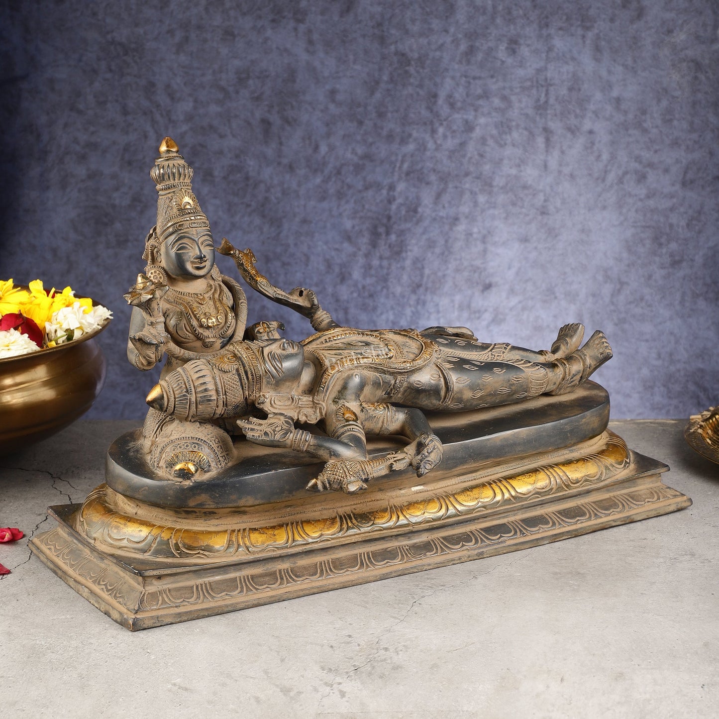 Rare Brass Lord Shiva Resting on parvatis lap statue 17.5 inch wide