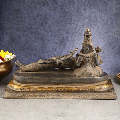 Rare Brass Lord Shiva Resting on parvatis lap statue 17.5 inch wide