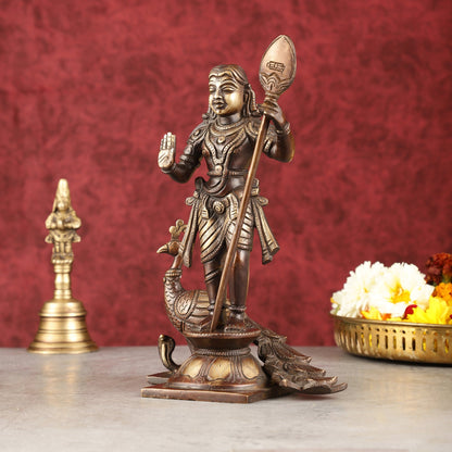 Pure Superfine Brass Raja Murugan Kumaraswamy Idol - 8.75" antique chola