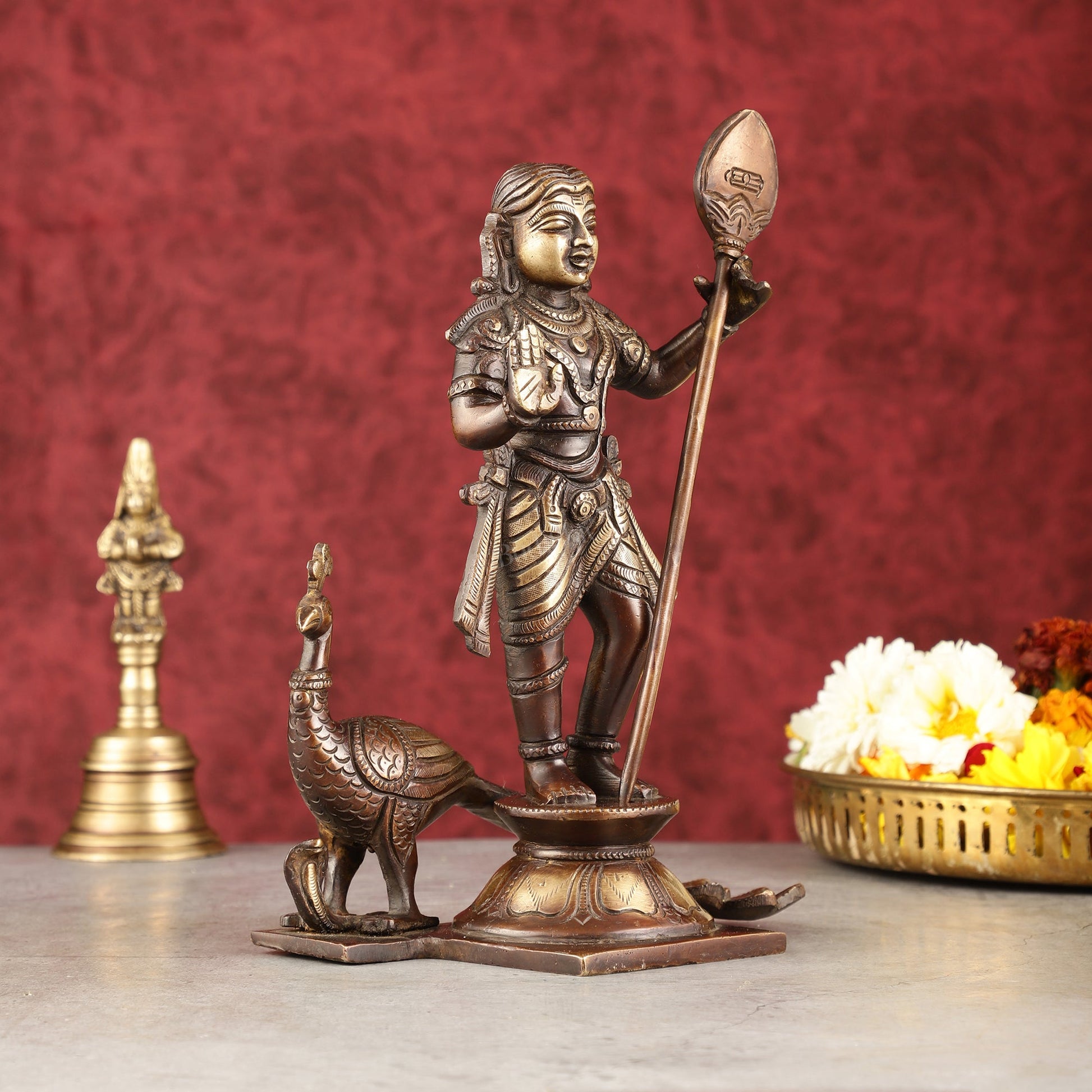 Pure Superfine Brass Raja Murugan Kumaraswamy Idol - 8.75" antique chola