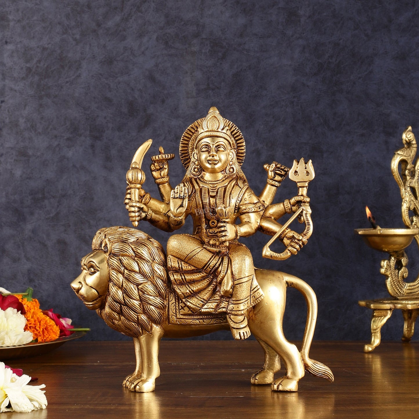 Handcrafted Brass Goddess Durga Statue – 8.5 Inches, Finely Carved Masterpiece
