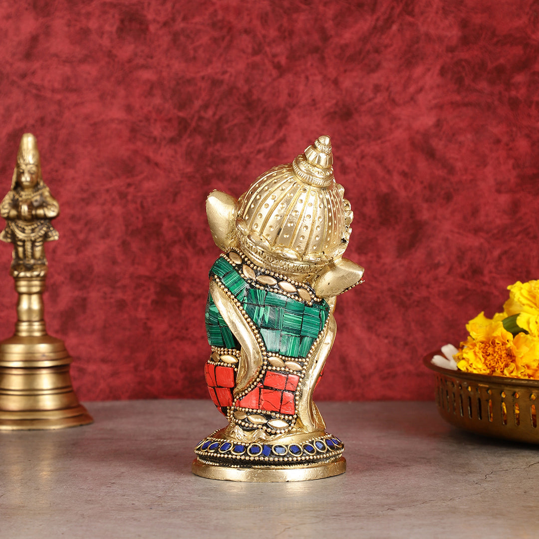 Baby Ganesha Aashirwaad Brass Idol - Perfect for Office Desk, Study Table, Temple - stonework