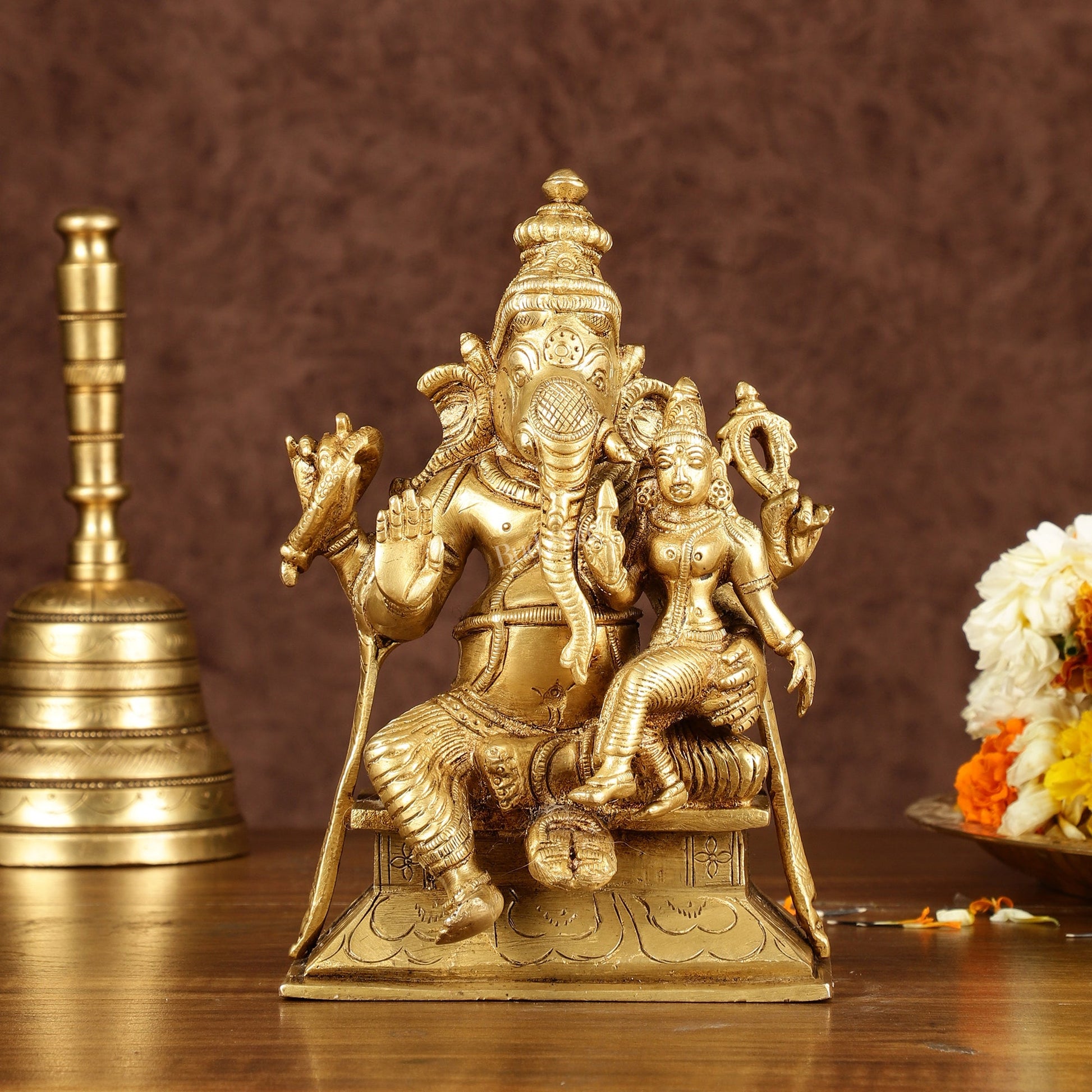Brass Siddhi Ganesha Uchista Ganapati Murti | Height: 7 inch