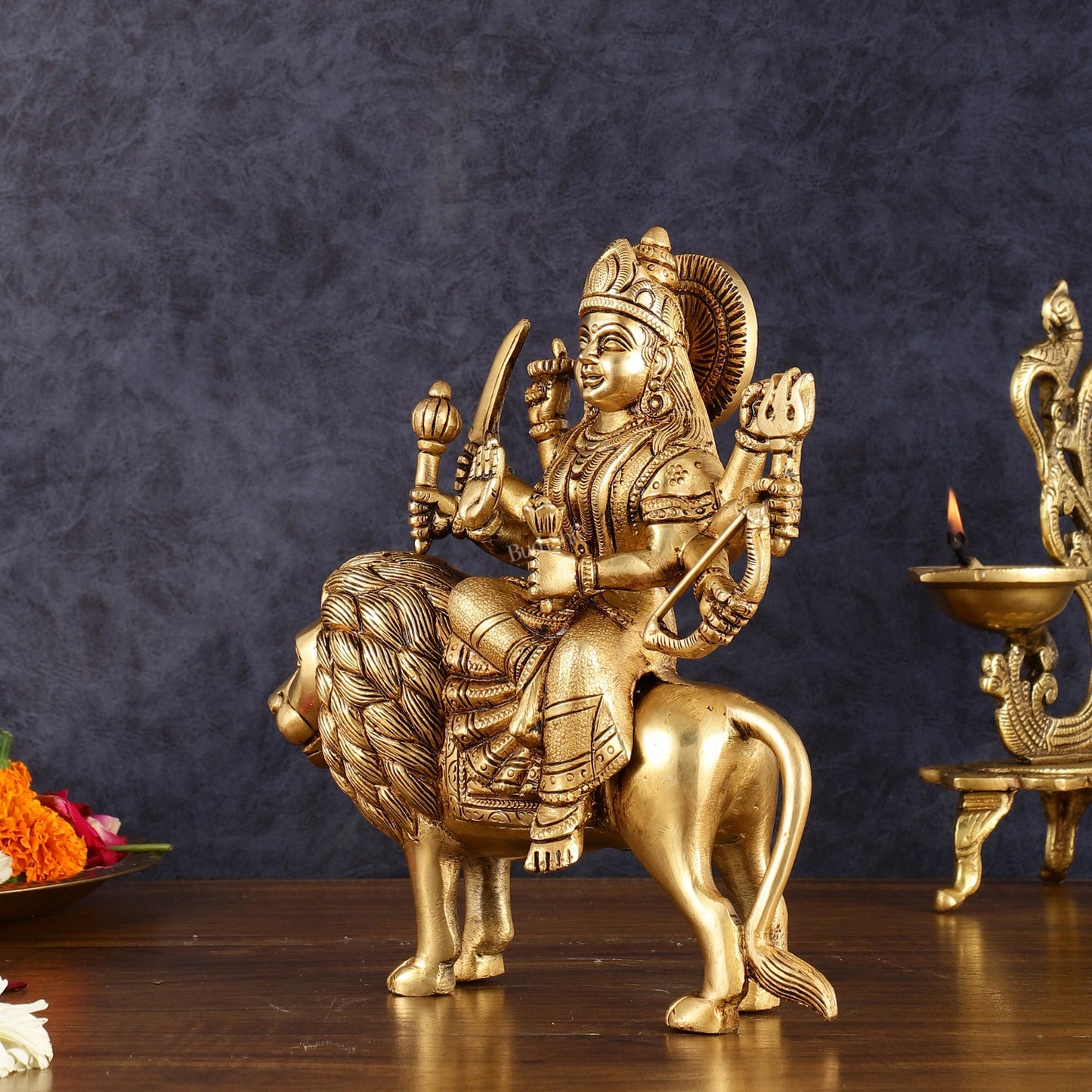 Handcrafted Brass Goddess Durga Statue – 8.5 Inches, Finely Carved Masterpiece