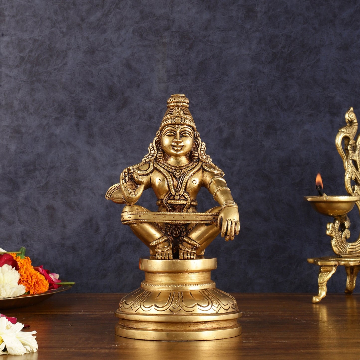 Brass Ayyappan Statue 8.5" antique finish