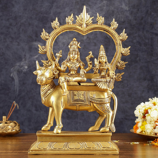 Brass Shiv Parvati seated on nandi Pradosh Nayagar with Prabhavali idol | 13 inch