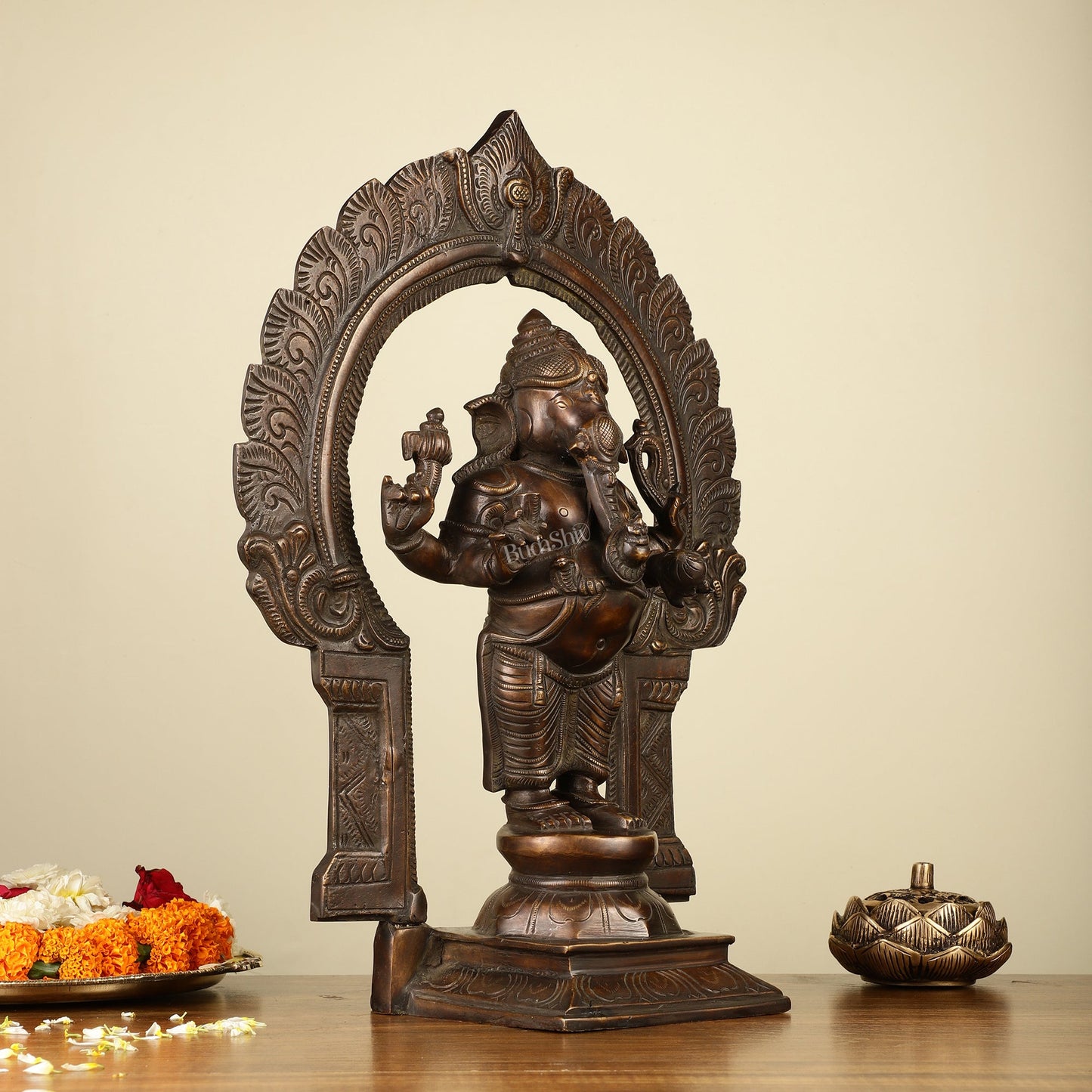 16" Brass Ganesha Standing Statue | Prabhaval Chola Style