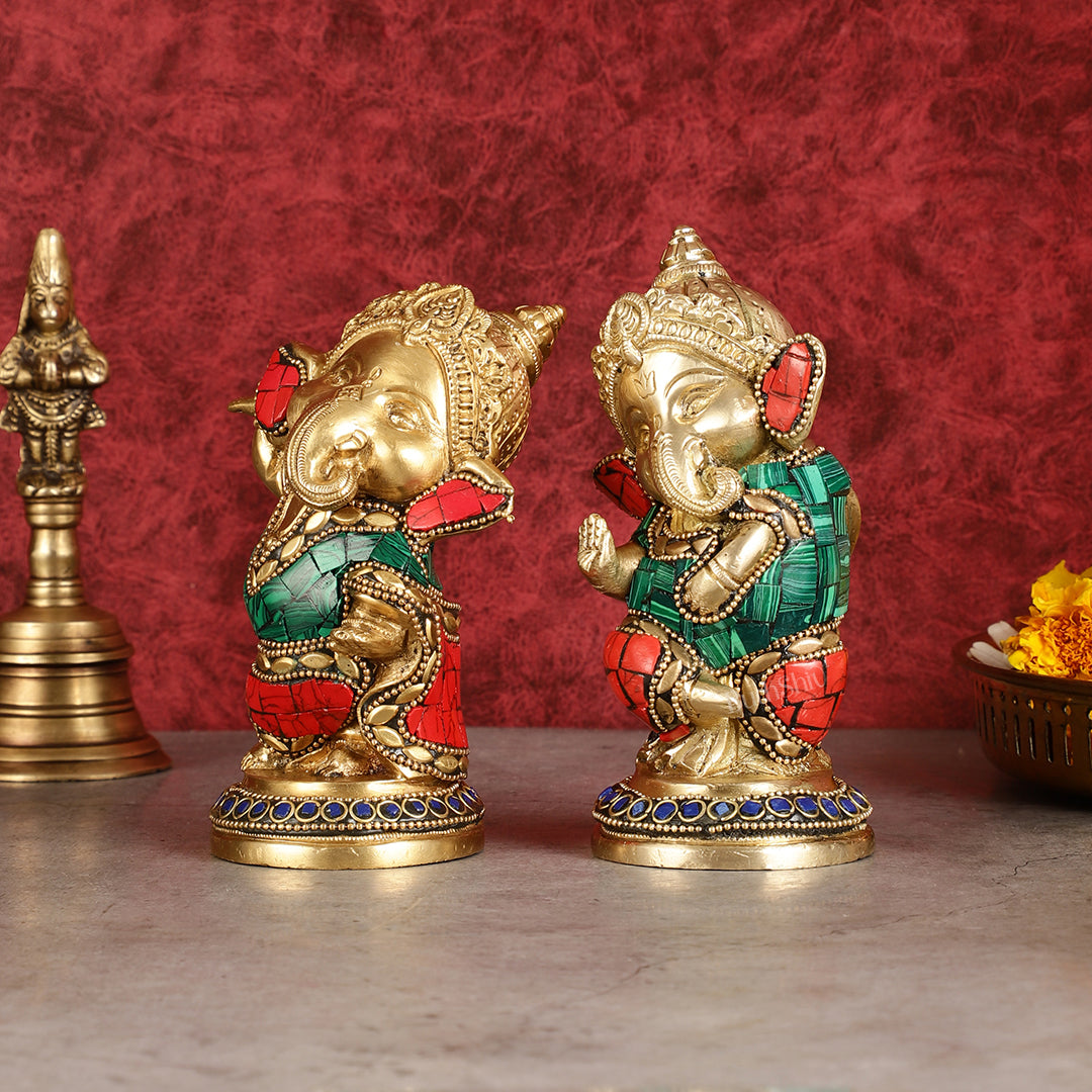Baby Ganesha Brass Idols pair 5 " Stonework