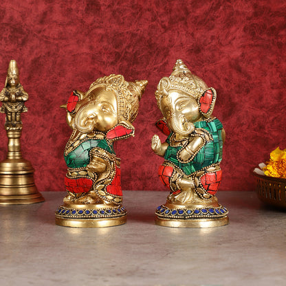 Baby Ganesha Brass Idols pair 5 " Stonework