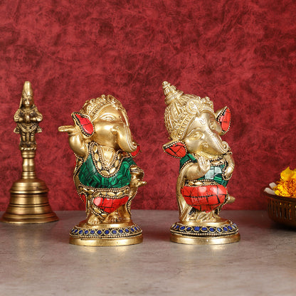 Baby Ganesha Brass Idols pair 5 " Stonework
