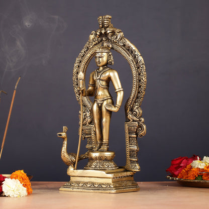 Brass Lord Murugan Kartikeya with Frame Idol - 9.5"