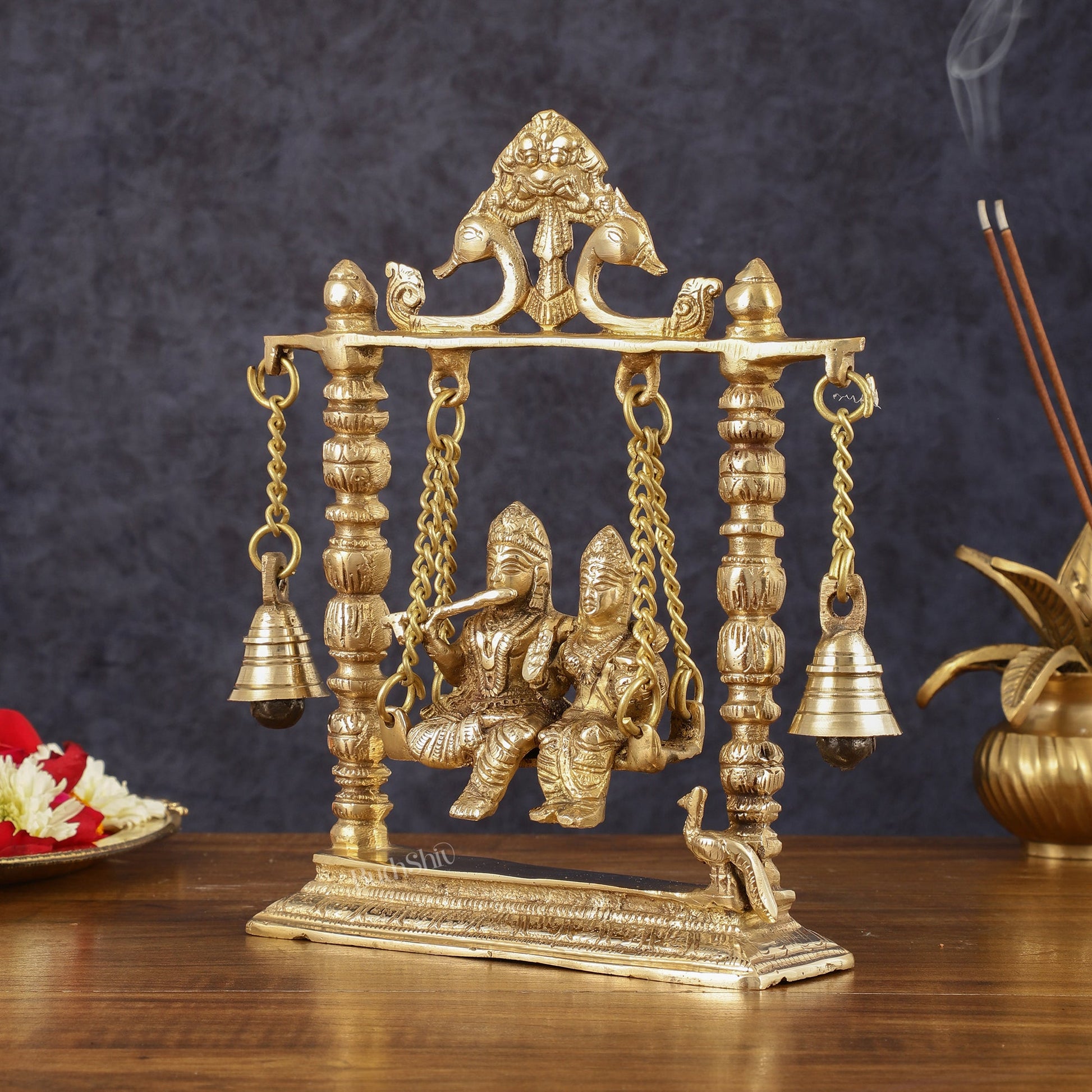 Pure Brass Radha Krishna Swing Idol - 10" Height