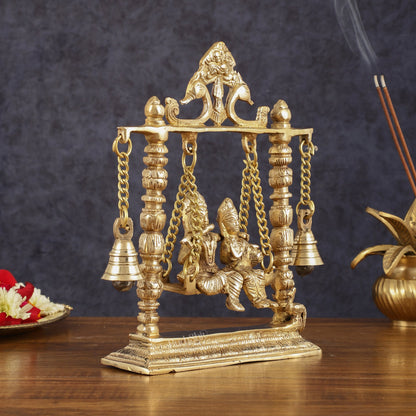 Pure Brass Radha Krishna Swing Idol - 10" Height