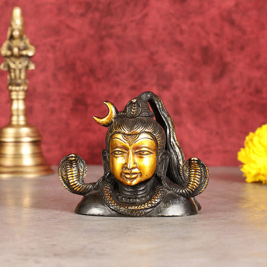 Brass Shiva Bust Face Idol - 4-inch (black antique)