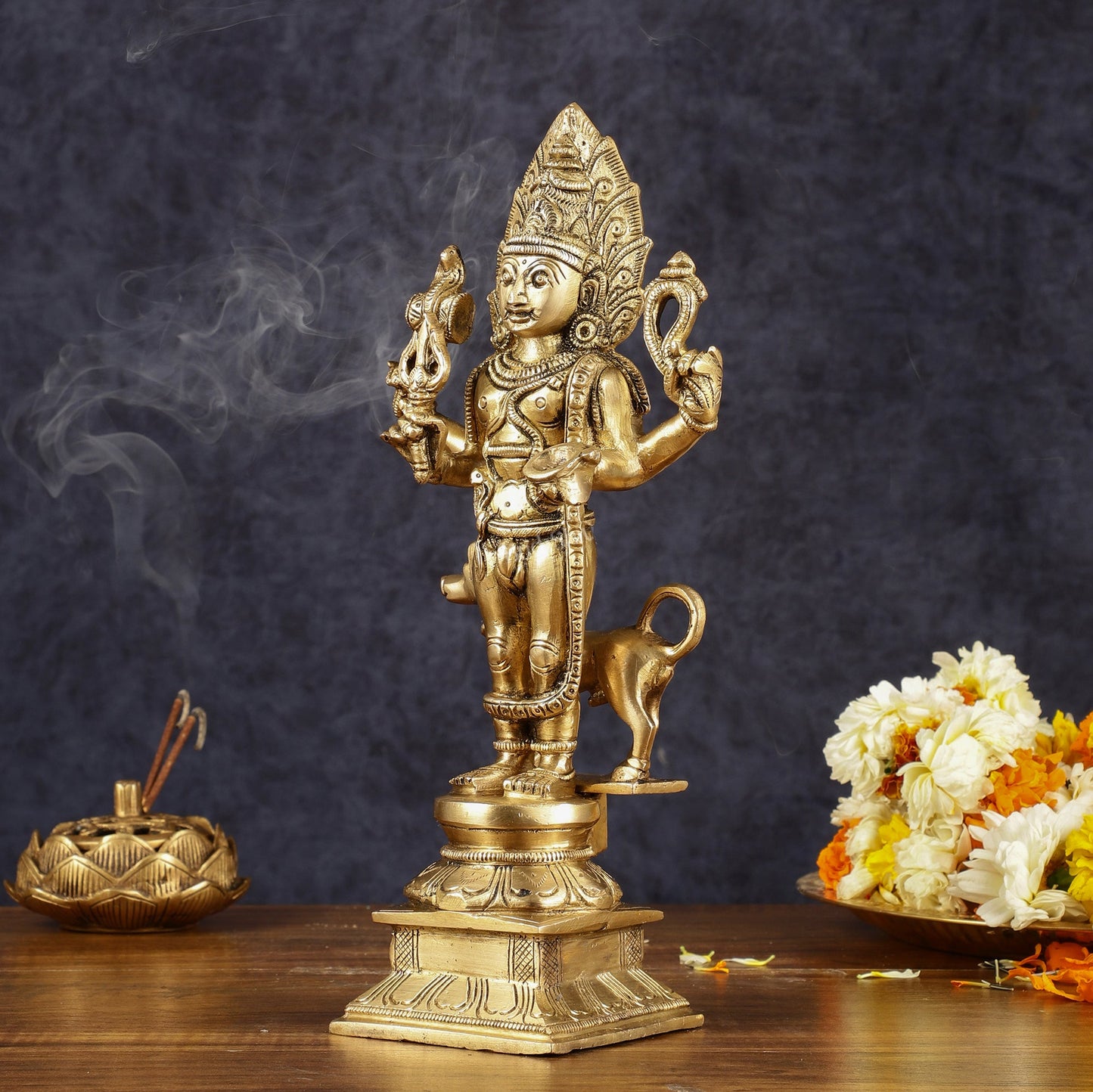 Majestic Brass Superfine Kaal Bhairav Bhairo Baba Idol with Dog - 12"