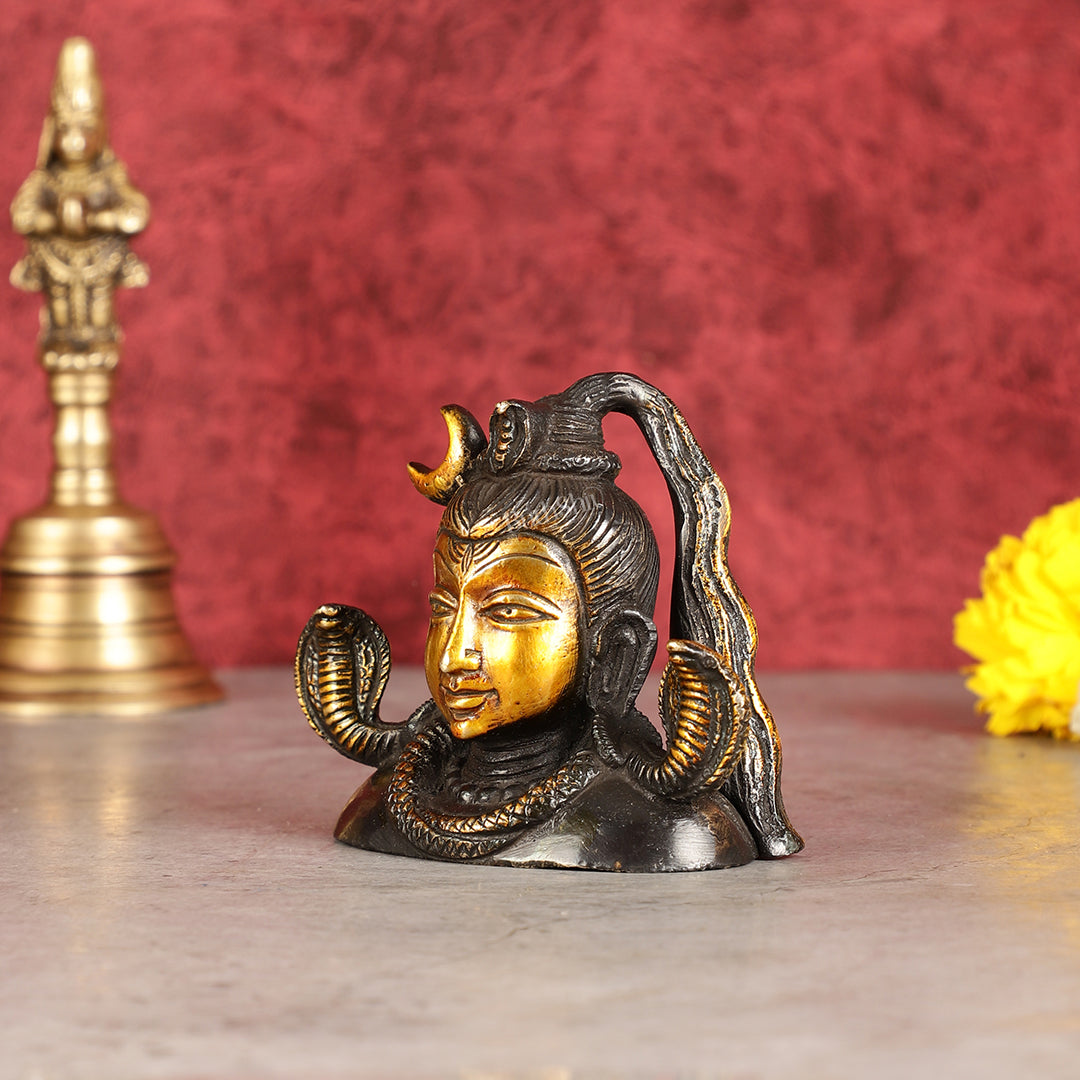 Brass Shiva Bust Face Idol - 4-inch (black antique)