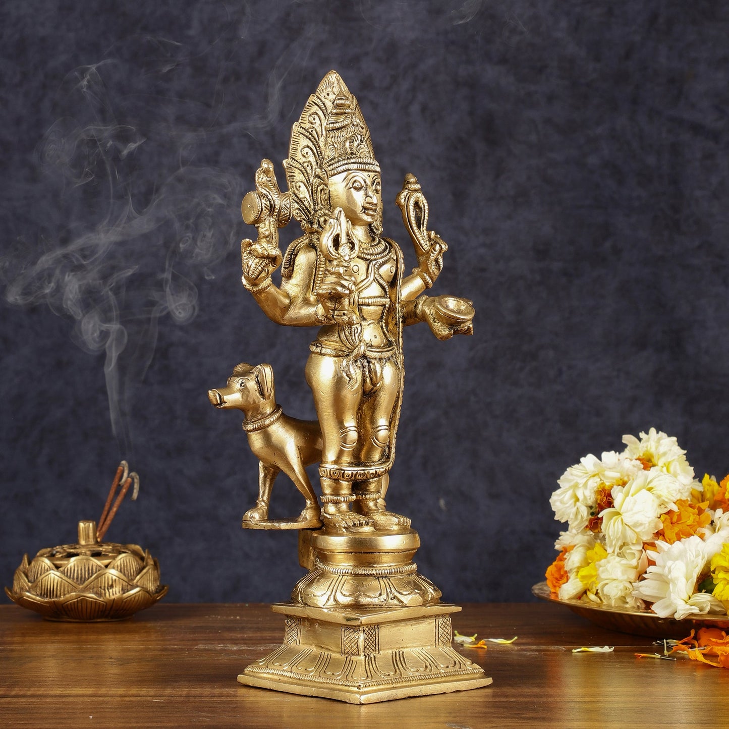 Majestic Brass Superfine Kaal Bhairav Bhairo Baba Idol with Dog - 12"