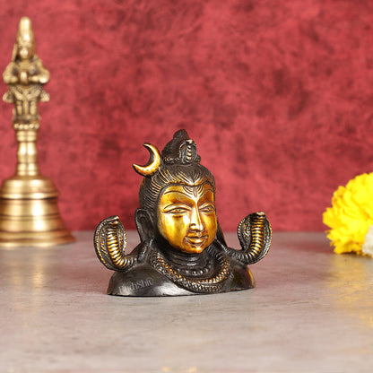 Brass Shiva Bust Face Idol - 4-inch (black antique)