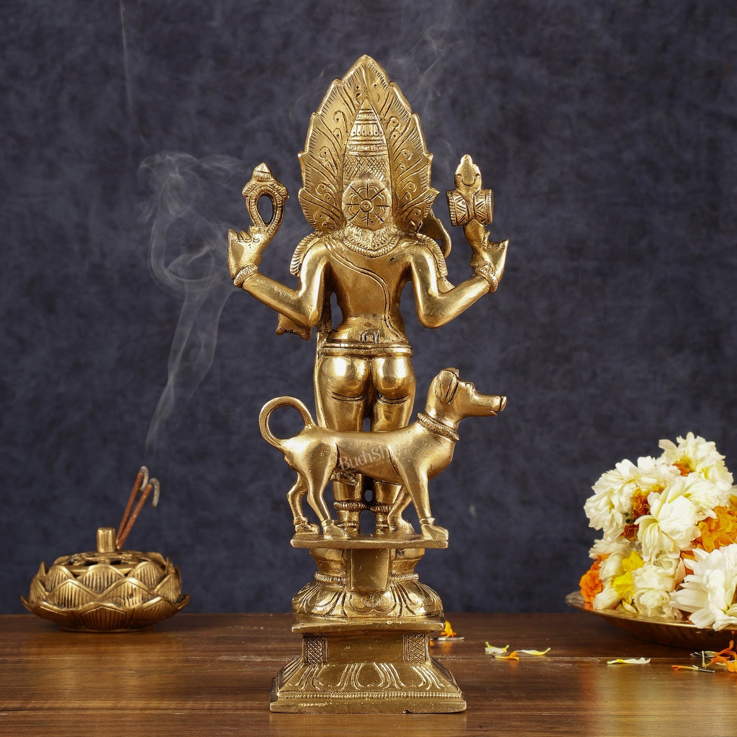 Majestic Brass Superfine Kaal Bhairav Bhairo Baba Idol with Dog - 12"