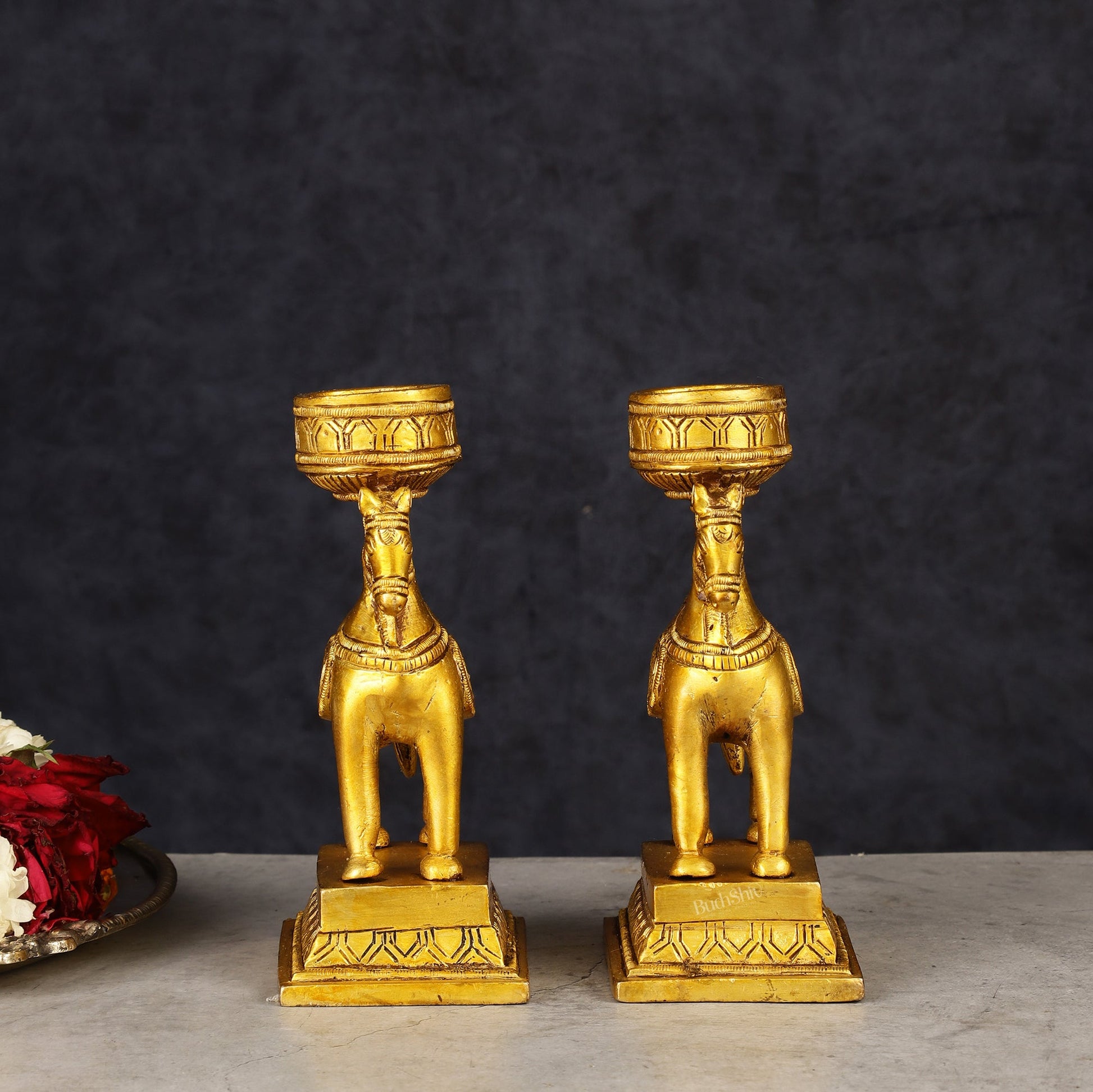 Pure Brass Pair of Horse Candle Holders 5.5"