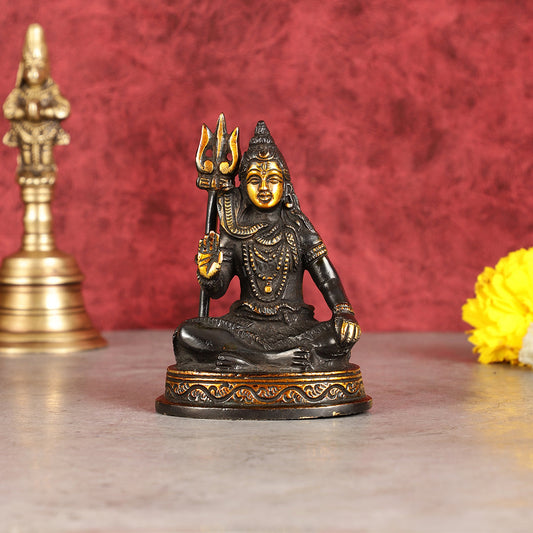 Pure Brass Sitting Lord Shiva Idol - 6"