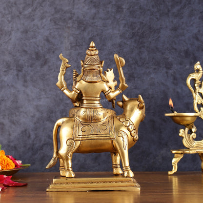 Brass Shiv Parvati Seated on Nandi | Pradosh - 8.5 Inch