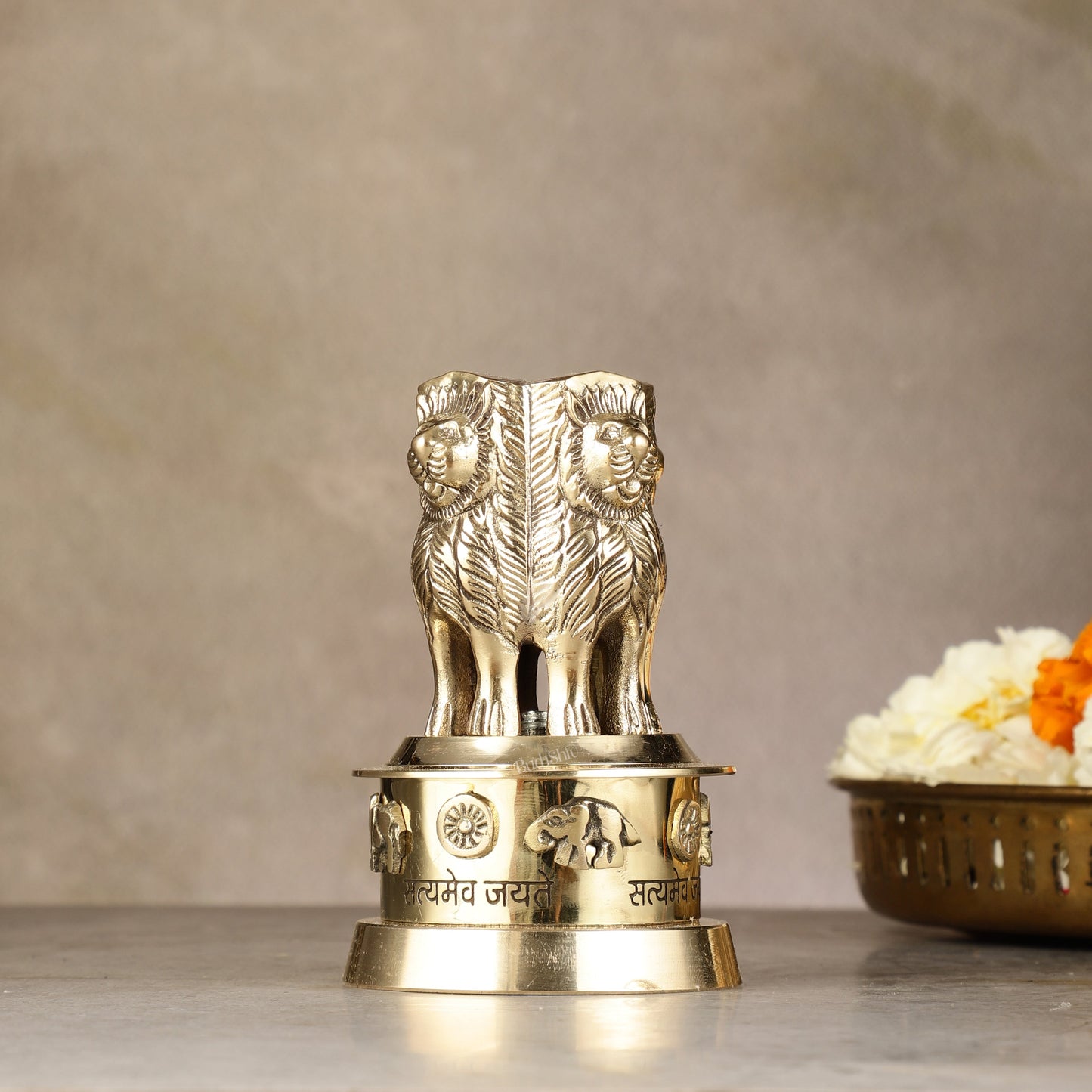 Brass Ashoka Lion Stambh Momento 6"
