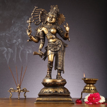 Pure Brass Antique Tone Ardhanarishwara Statue - 20 inch