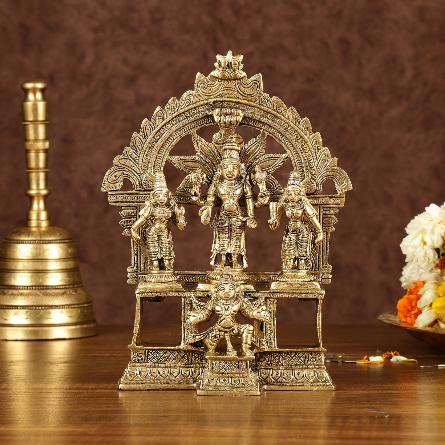 Brass Lord Tirupati Balaji with Bhoodevi Devi and Sridevi Idol | Height: 7.5 inch