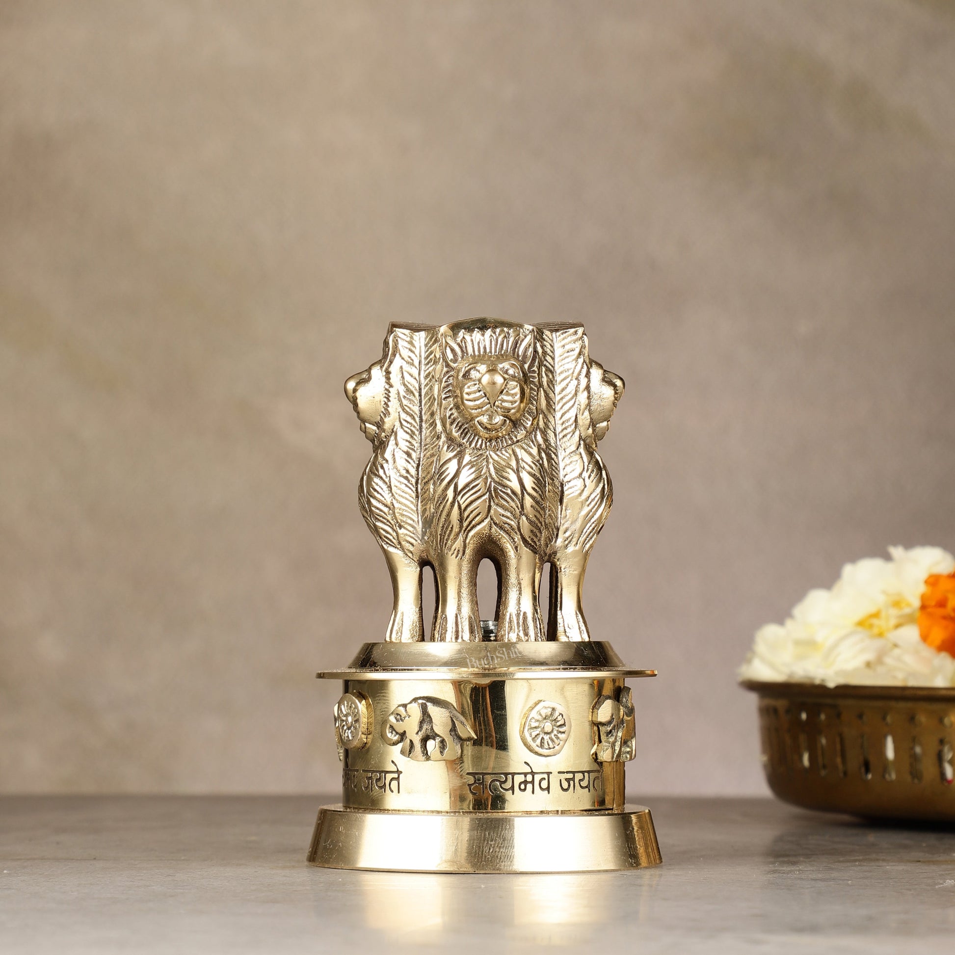 Brass Ashoka Lion Stambh Momento 6"