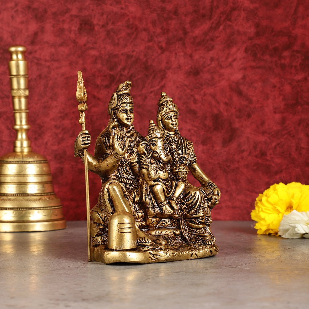 Pure brass superfine Lord Shiva, Parvati and Ganesha idol 5.5"