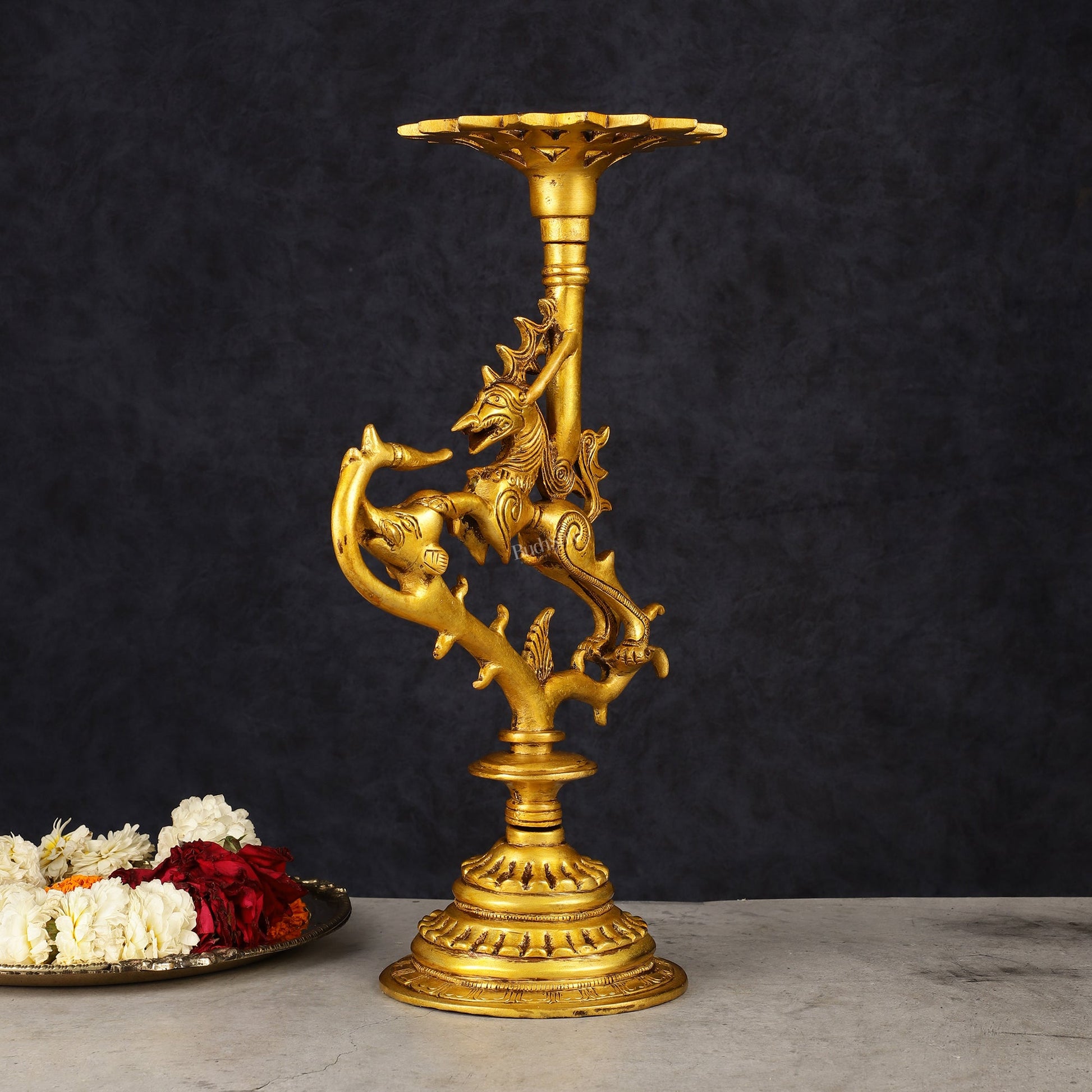 Pure Brass Yali Candle Holder 9"