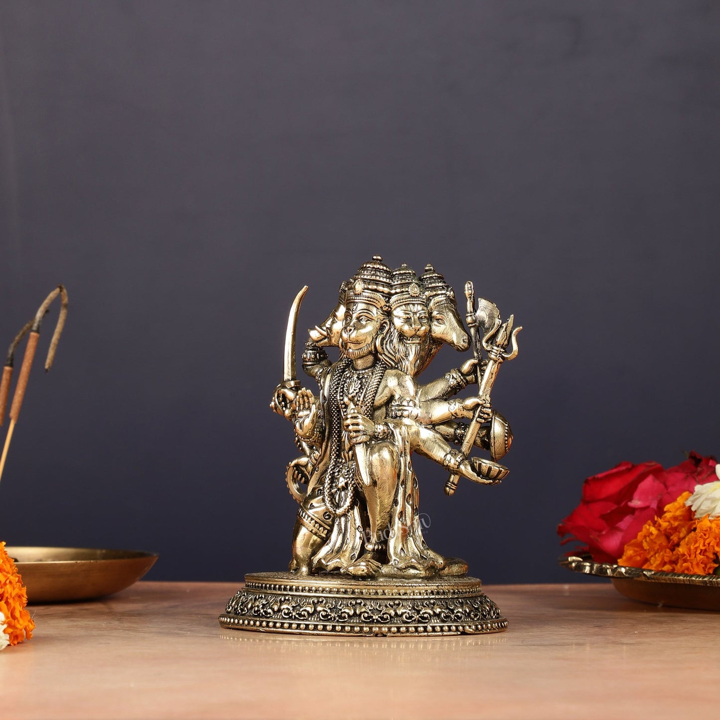 Pure Brass Panchmukhi Hanuman Idol - 4.5 inch