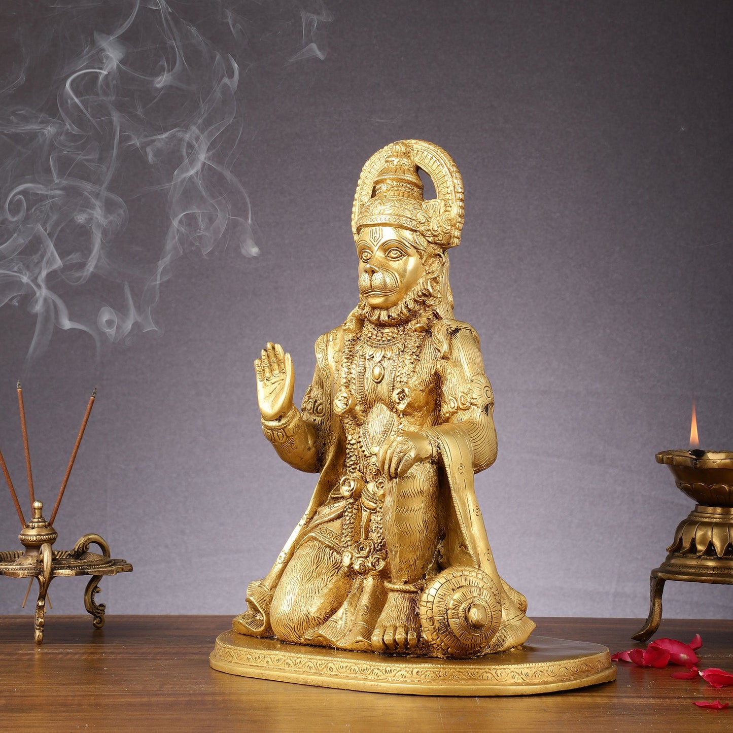 Pure Brass Lord Hanuman Statue - 13.5-Inch
