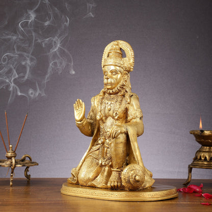 Pure Brass Lord Hanuman Statue - 13.5-Inch