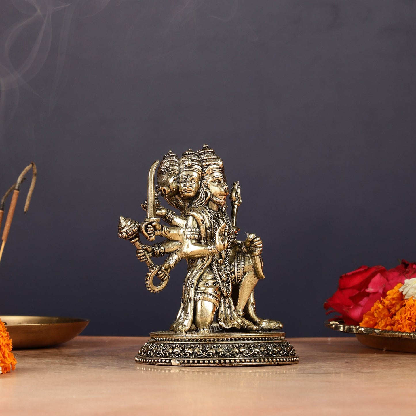 Pure Brass Panchmukhi Hanuman Idol - 4.5 inch