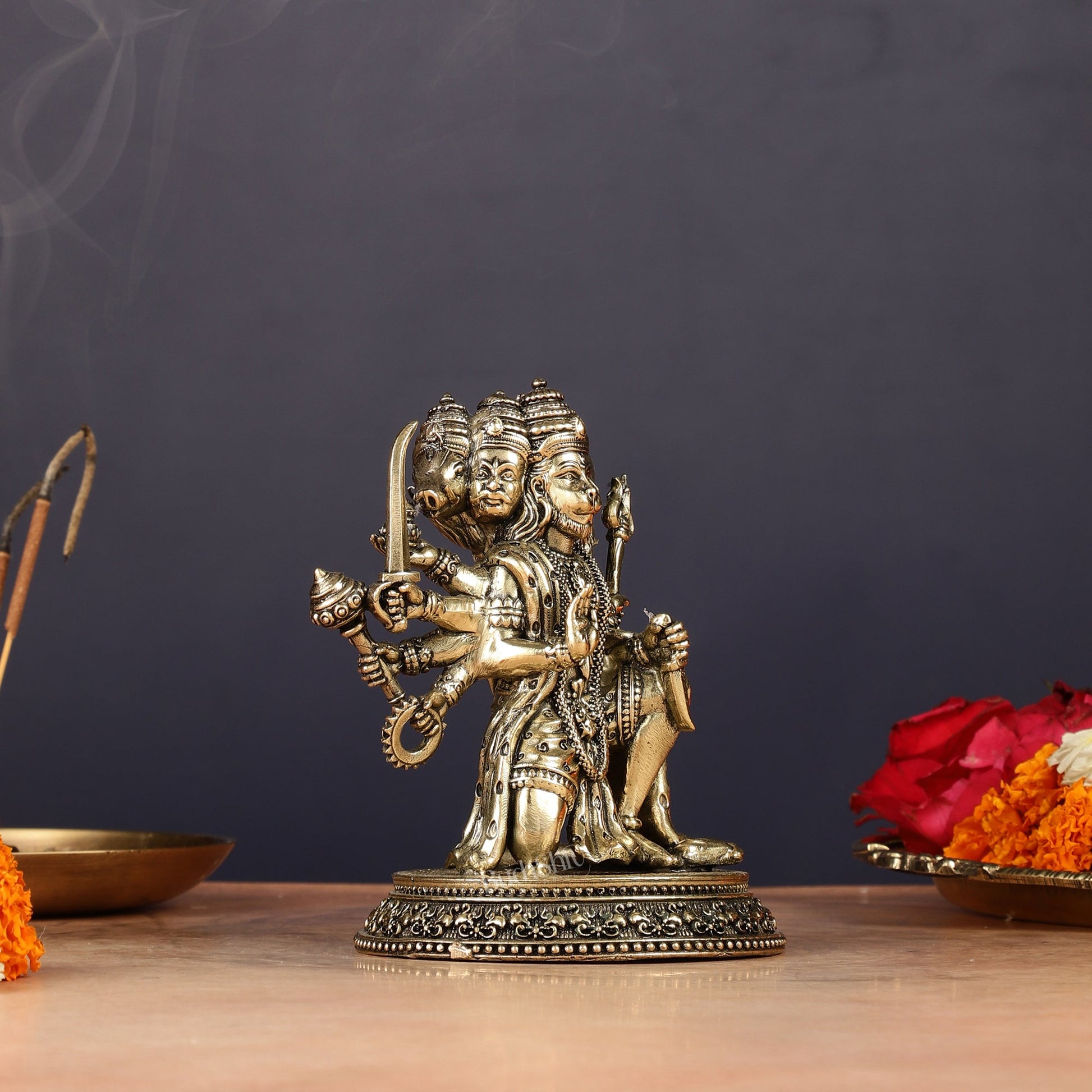 Pure Brass Panchmukhi Hanuman Idol - 4.5 inch