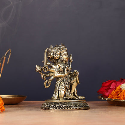 Pure Brass Panchmukhi Hanuman Idol - 4.5 inch