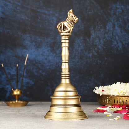 Antique Pure Brass Nandi Hand Bell for Pooja | Height 8.25 inch