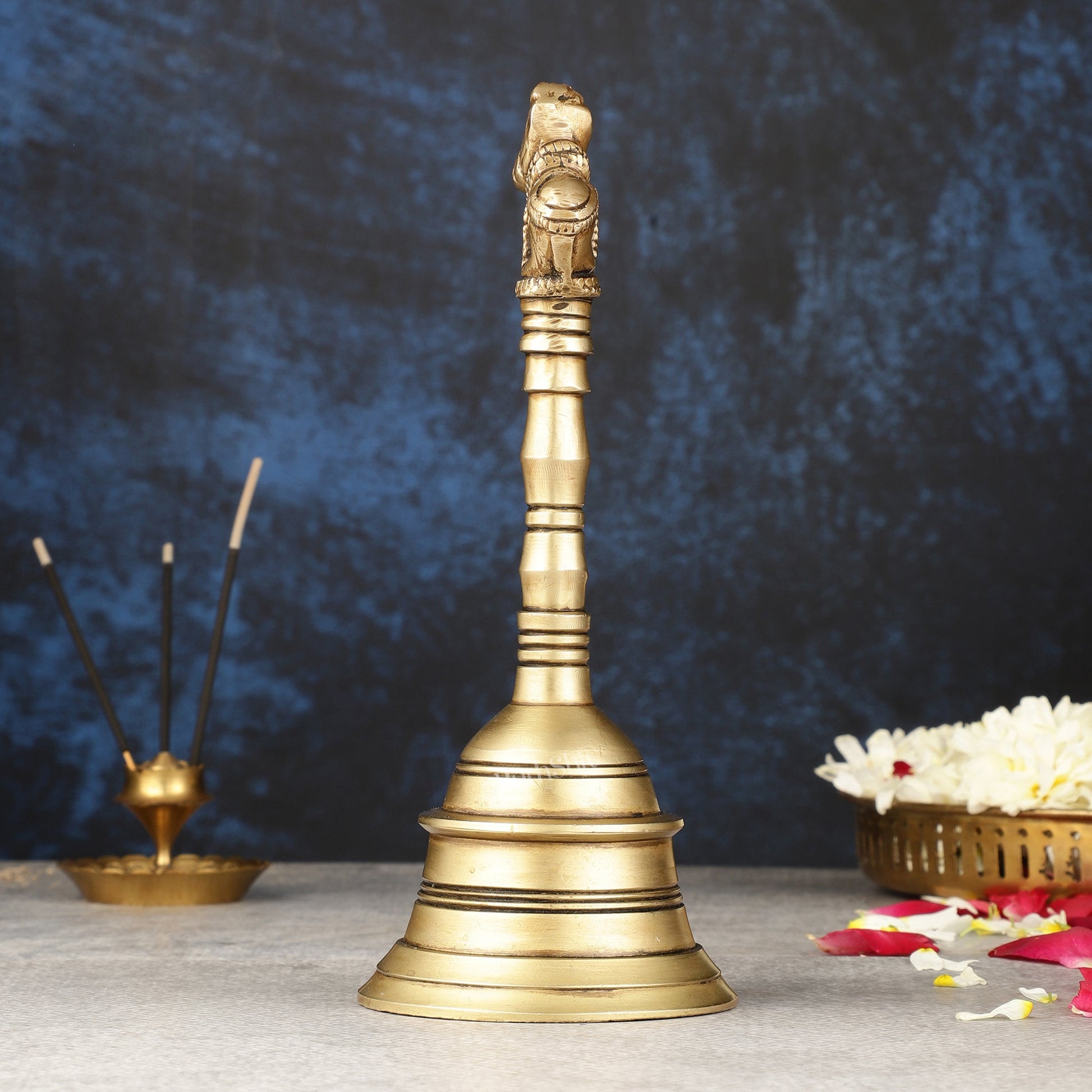 Antique Pure Brass Nandi Hand Bell for Pooja | Height 8.25 inch