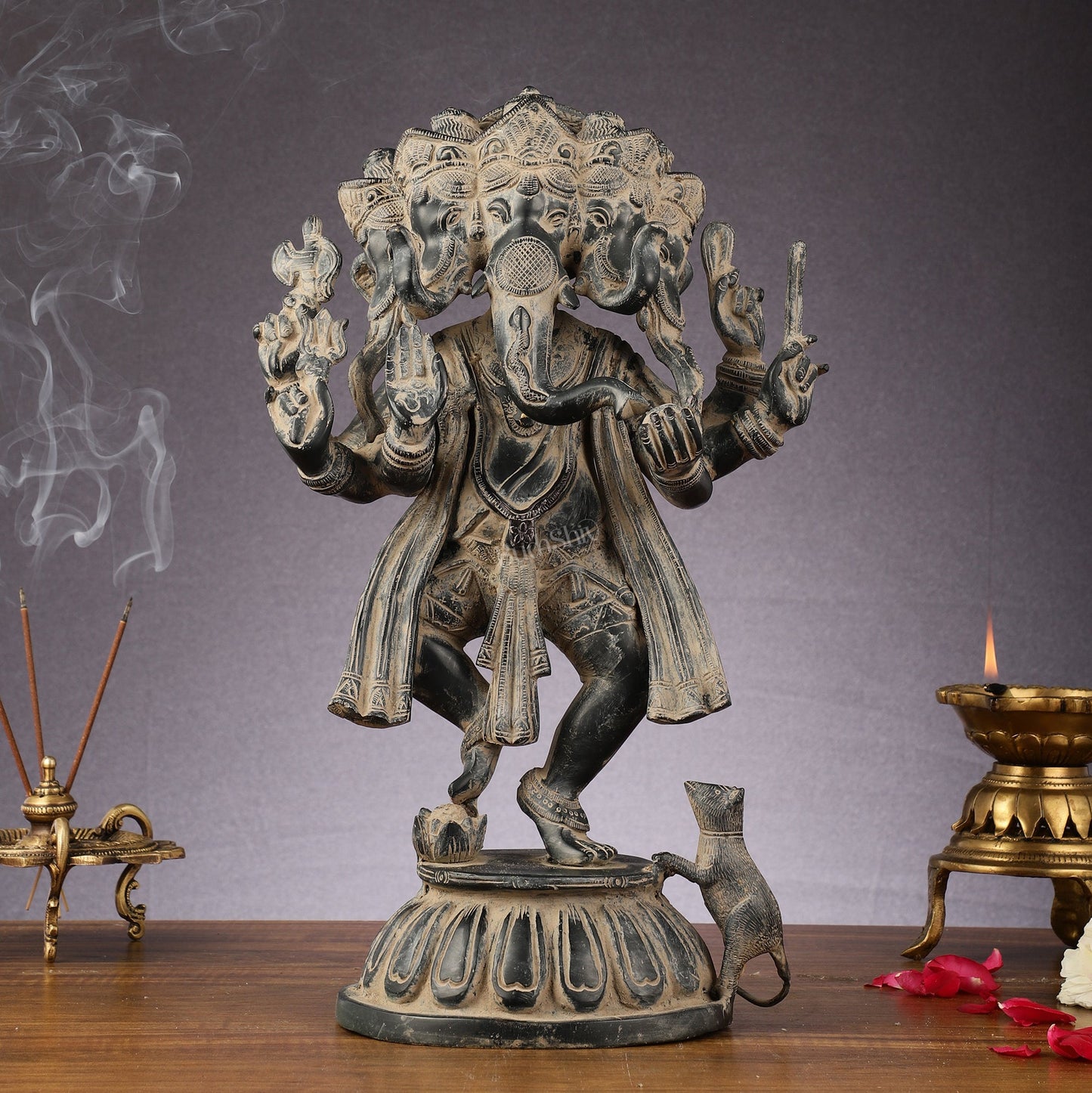 Brass Dancing Panchmukhi Ganesha Statue - 15 Inch Vintage sculpture