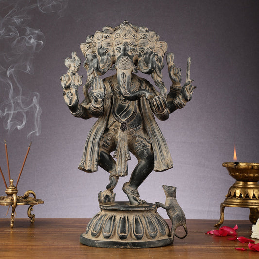 Brass Dancing Panchmukhi Ganesha Statue - 15 Inch Vintage sculpture