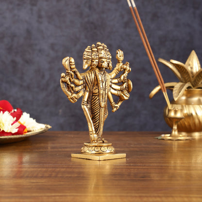 Pure Brass Small Standing Panchmukhi Hanuman Idol - 5.5" Height
