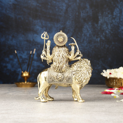 Intricate Lightweight Brass Goddess Durga Idol - 6-inch